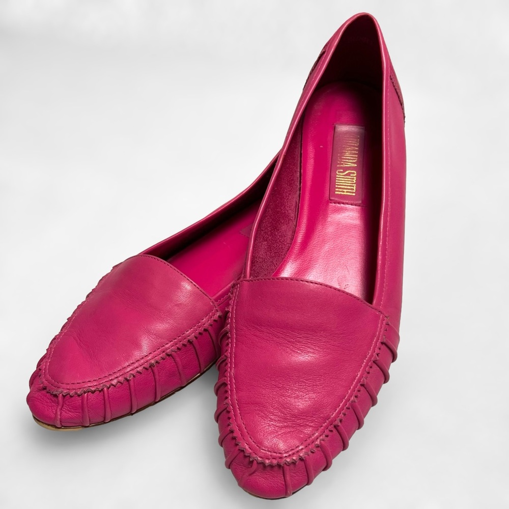 Bright Pink Leather Almond Toe Loafer Flats 1990s Vintage Amanda Smith Size 7.5